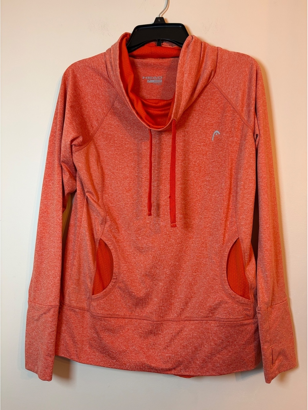 HEAD Women's Medium Orange Pullover Hoodie with Thumbholes and Front Pockets